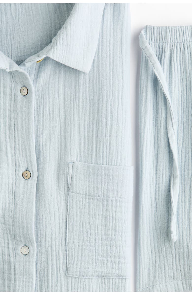 H&M Pyjama Shirt And Shorts, Alternate, color, Light Dusty Blue