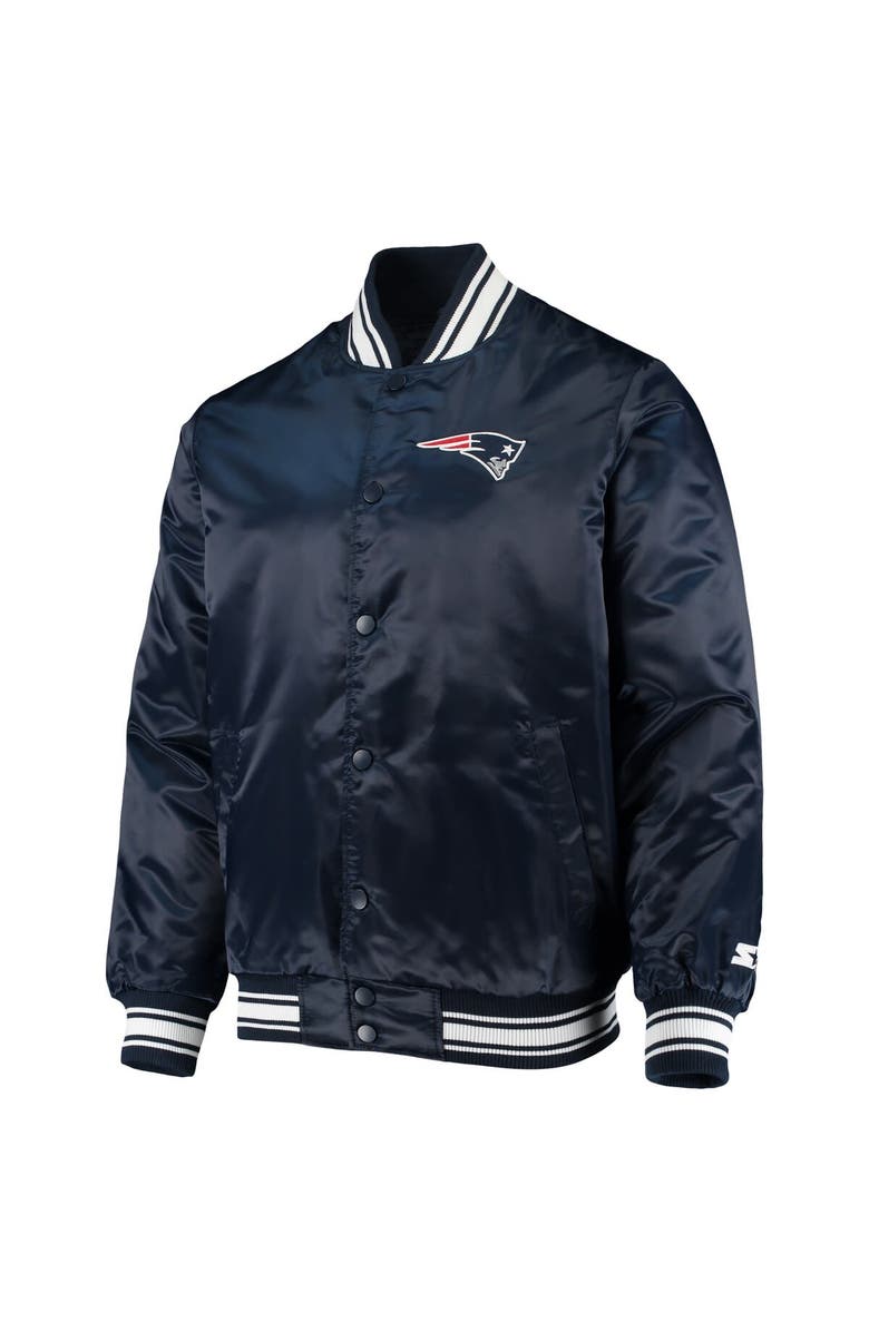 STARTER Men's Starter Navy New England Patriots Locker Room Satin Varsity Full-Snap Jacket, Alternate, color, Navy