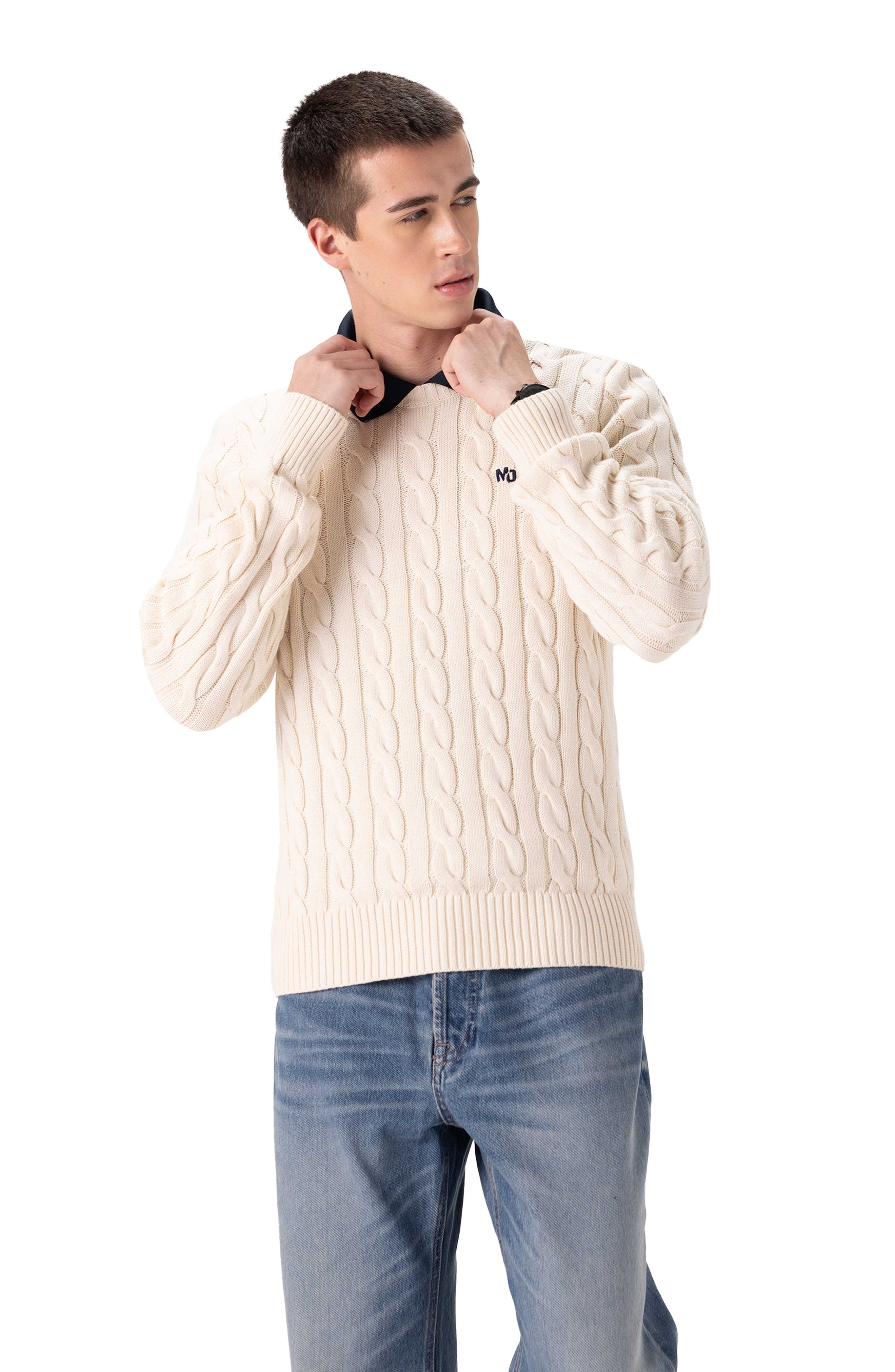 Men's Crew Neck Cable Sweater - image 4
