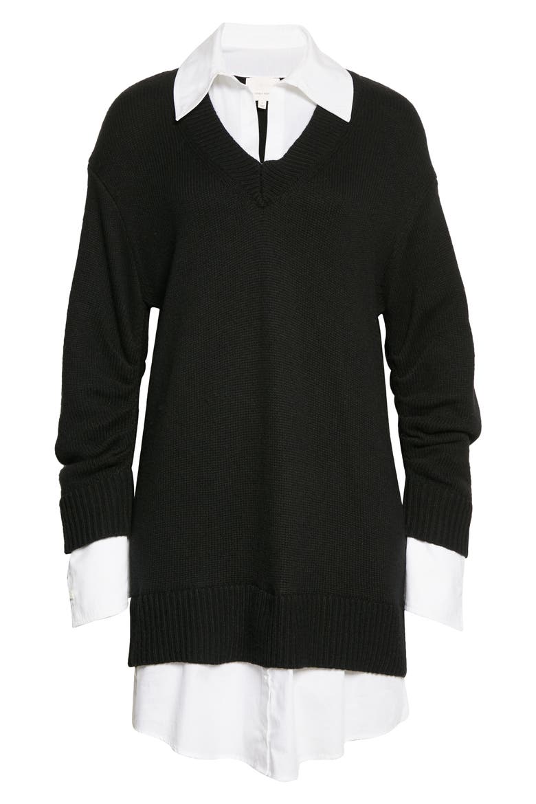 Santina Layered Long Sleeve Sweater Dress, Alternate, color, BLACK/ WHITE