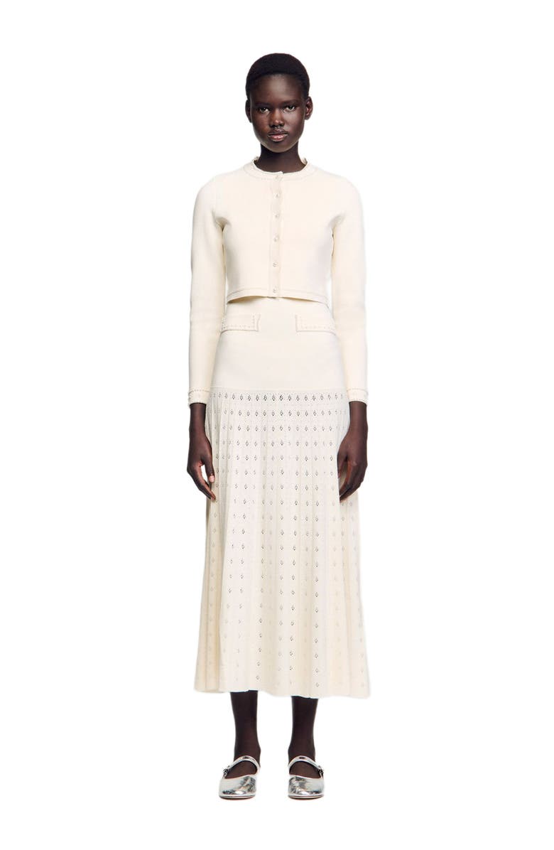 SANDRO Cropped cardigan with pearl buttons, Main, color, 