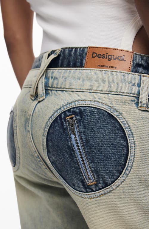 Desigual Double Waist Two-tone Jeans In Blue