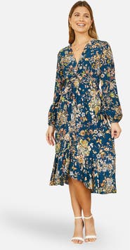 Yumi Tie Knot Front Long Sleeve Midi Dress