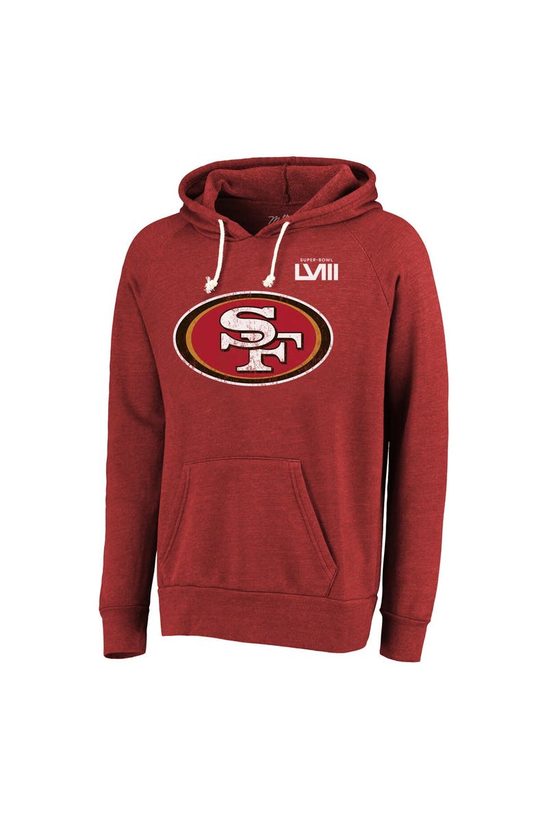 Majestic Threads Men's Majestic Threads Christian McCaffrey Scarlet San Francisco 49ers Super Bowl LVIII Name & Number Tri-Blend Pullover Hoodie, Alternate, color, 