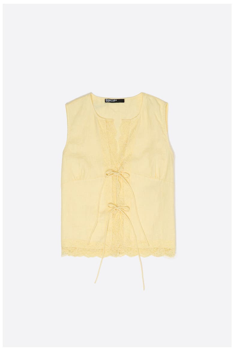 Linen Sleeveless Lace Shirt, Main, color, LIGHT YELLOW