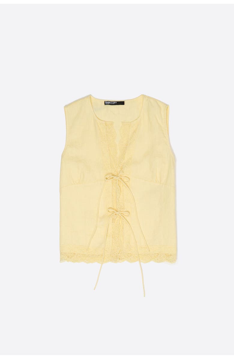 Bimba y Lola Linen Sleeveless Lace Shirt, Main, color, Light Yellow