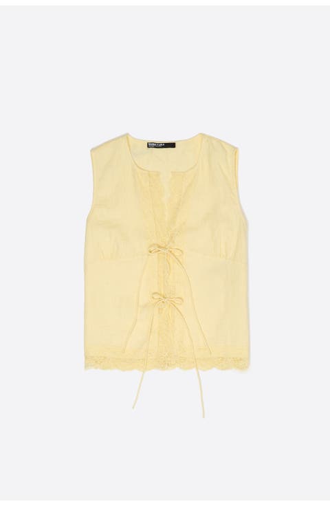 Linen Sleeveless Lace Shirt