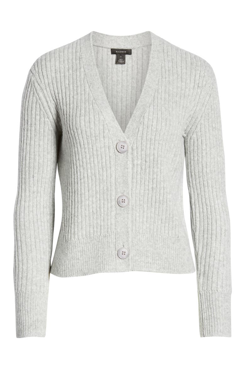 Ribbed V-Neck Cardigan, Alternate, color, GREY LIGHT HEATHER