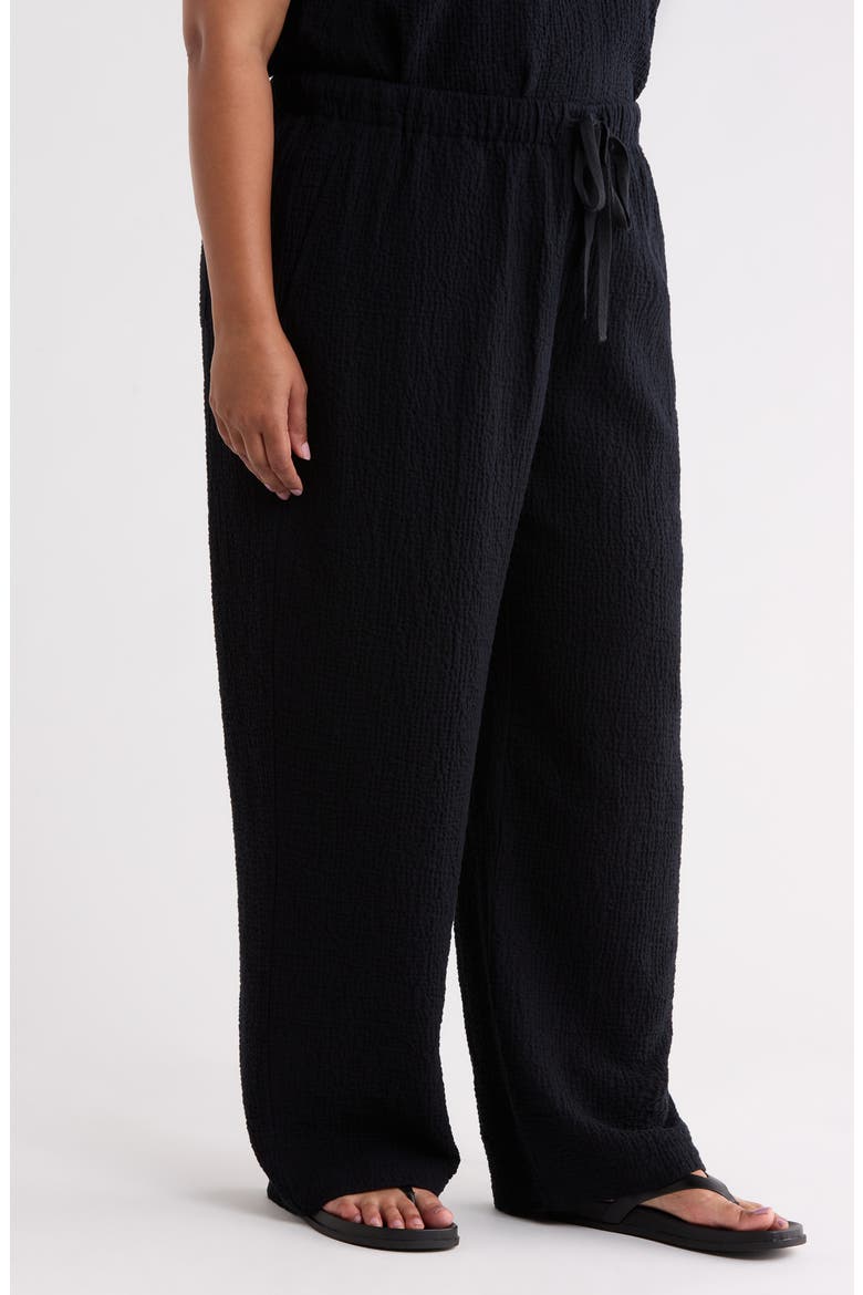 Crinkled Organic Cotton Drawstring Pants, Alternate, color, BLACK