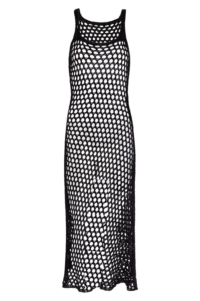 Nicole Crochet Cover-Up Midi Dress, Alternate, color, BLACK