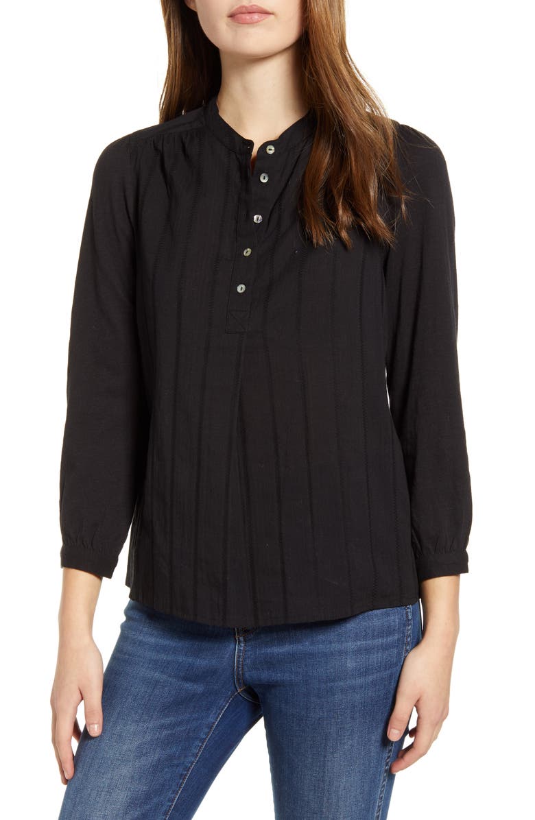 Lucky Brand Mixed Weave Button Front Top, Main, color, 