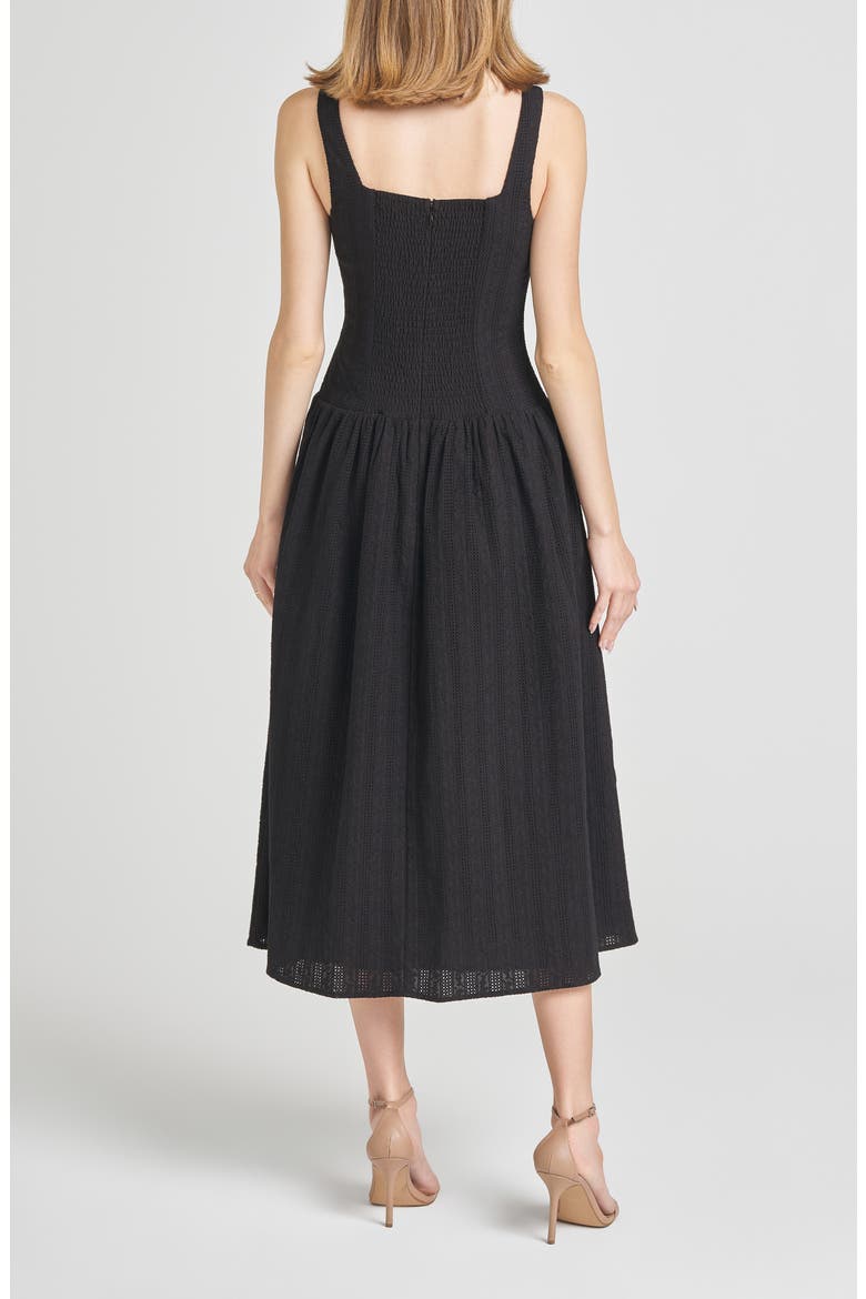 Eve Eyelet Embroidery A-Line Midi Dress, Alternate, color, BLACK