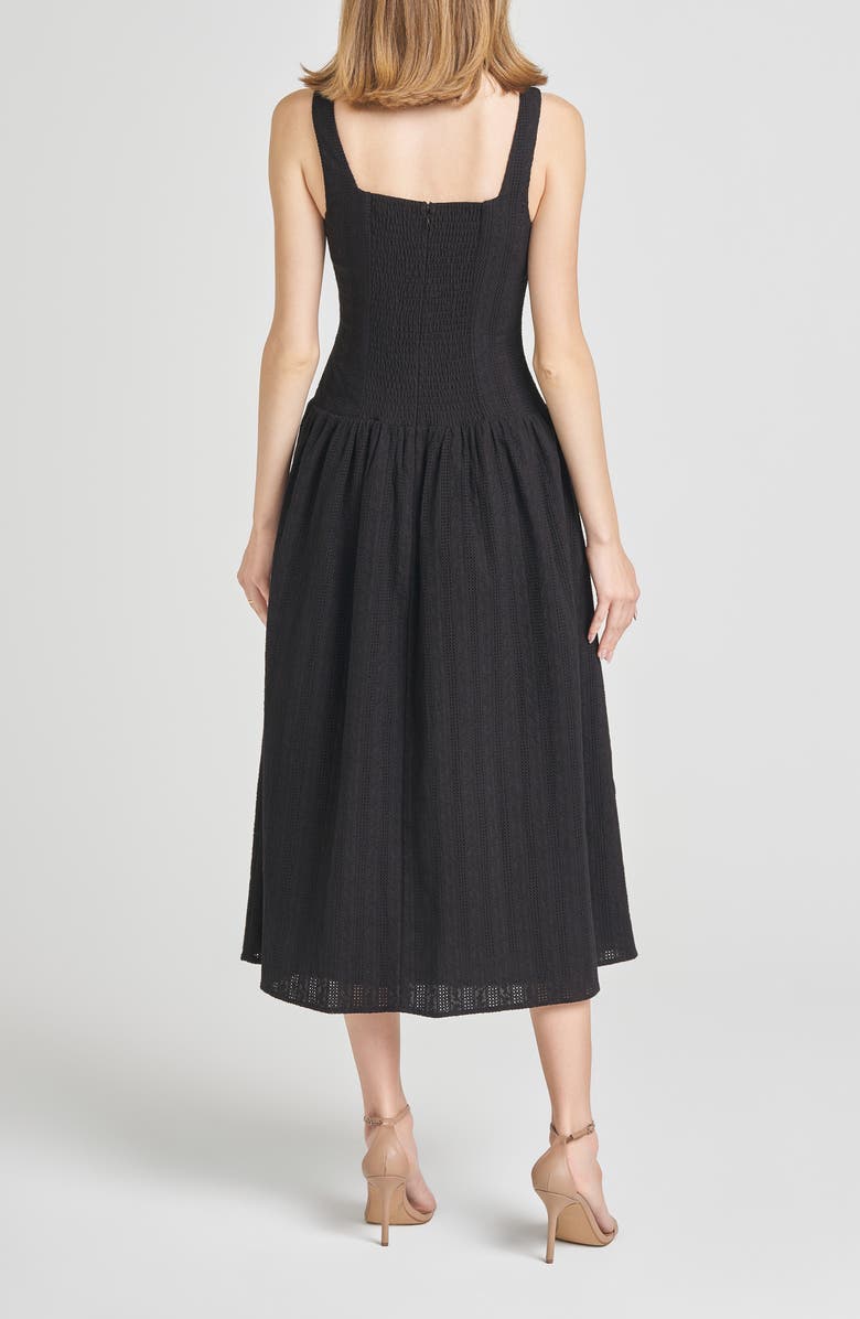 WAYF Eve Eyelet Embroidery A-Line Midi Dress, Alternate, color, Black