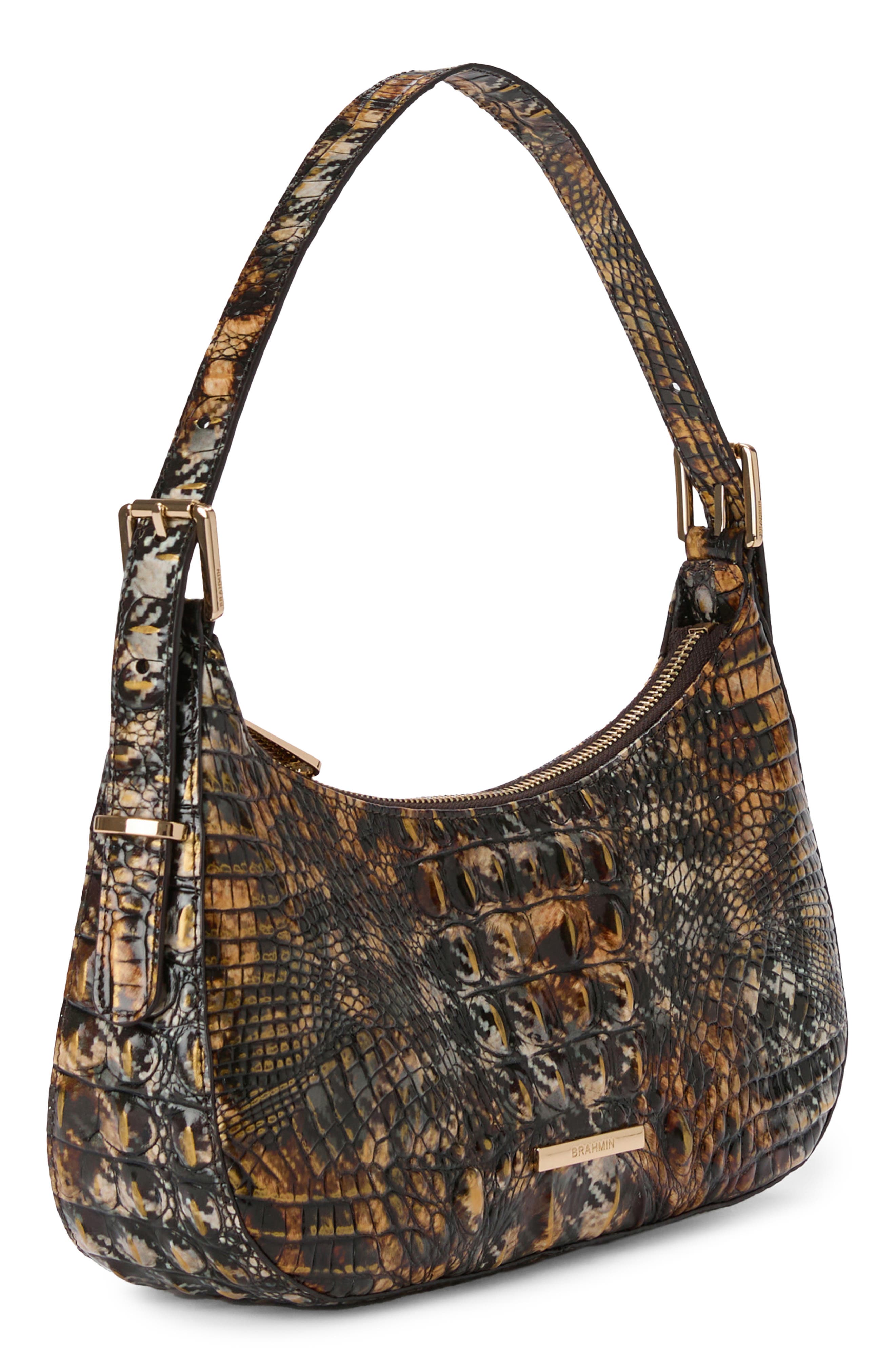 Brahmin Kyrie Croc Embossed Leather Shoulder Bag, Alternate, color, 