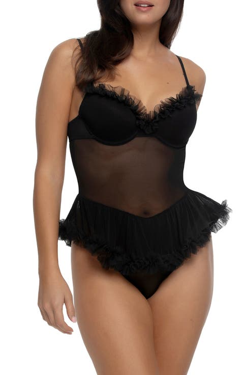 Veil Ruffle Trim Underwire Teddy