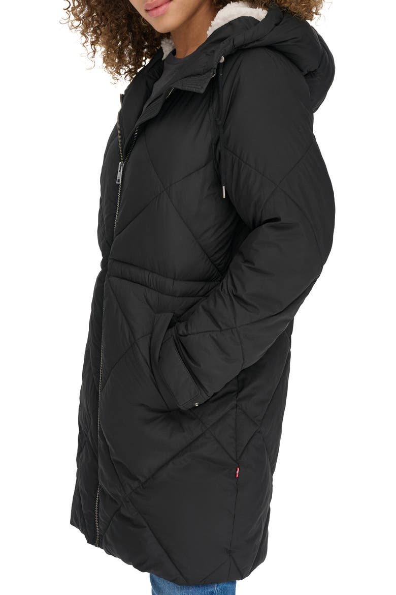 Diamond Quilted Water Resistant Parka, Alternate, color, BLACK
