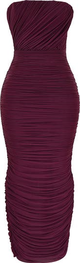 Gradient Color Strapless Ruched Mesh Gown