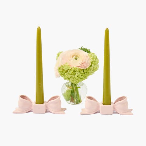 Petal Pink Ceramic Bow Candle Holders (Pair)