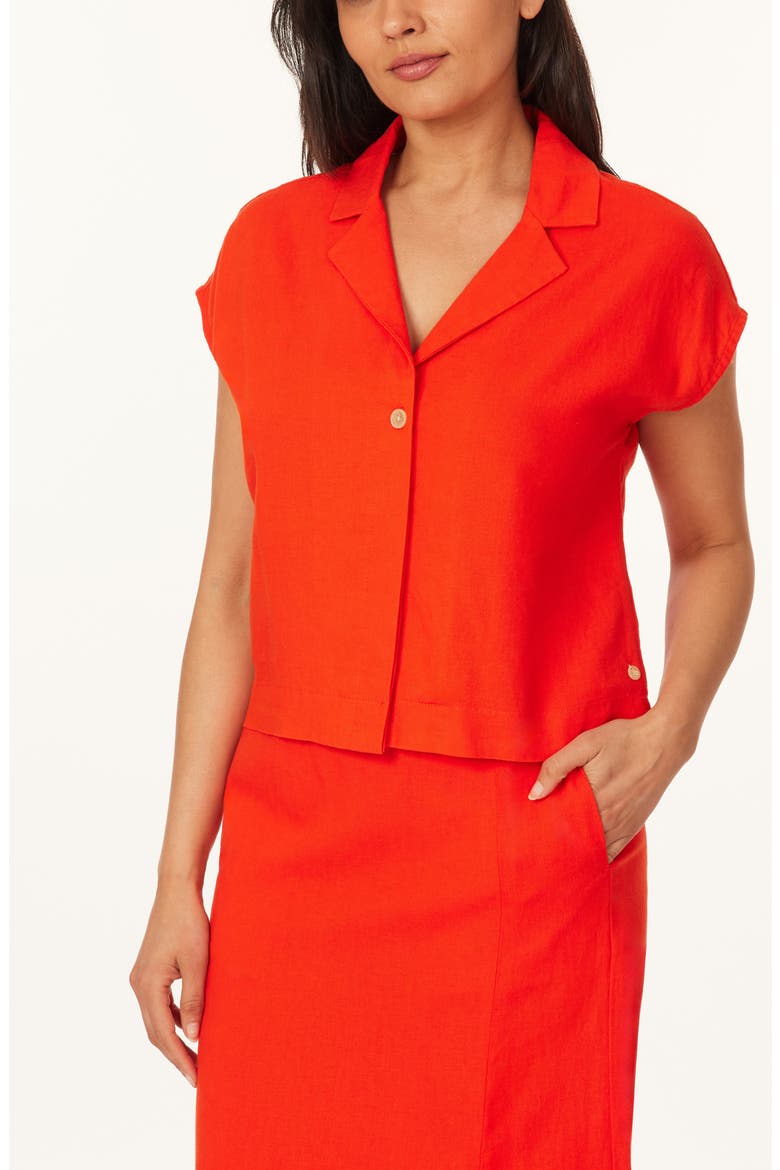 Short Sleeve Linen Blend Button-Up Top, Alternate, color, ORANGE.COM