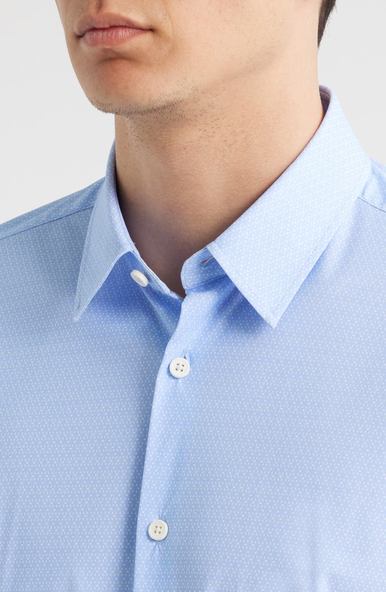 BOSS Roan Kent Geo Print Short Sleeve Performance Button-Up Shirt, Alternate, color, Open Blue