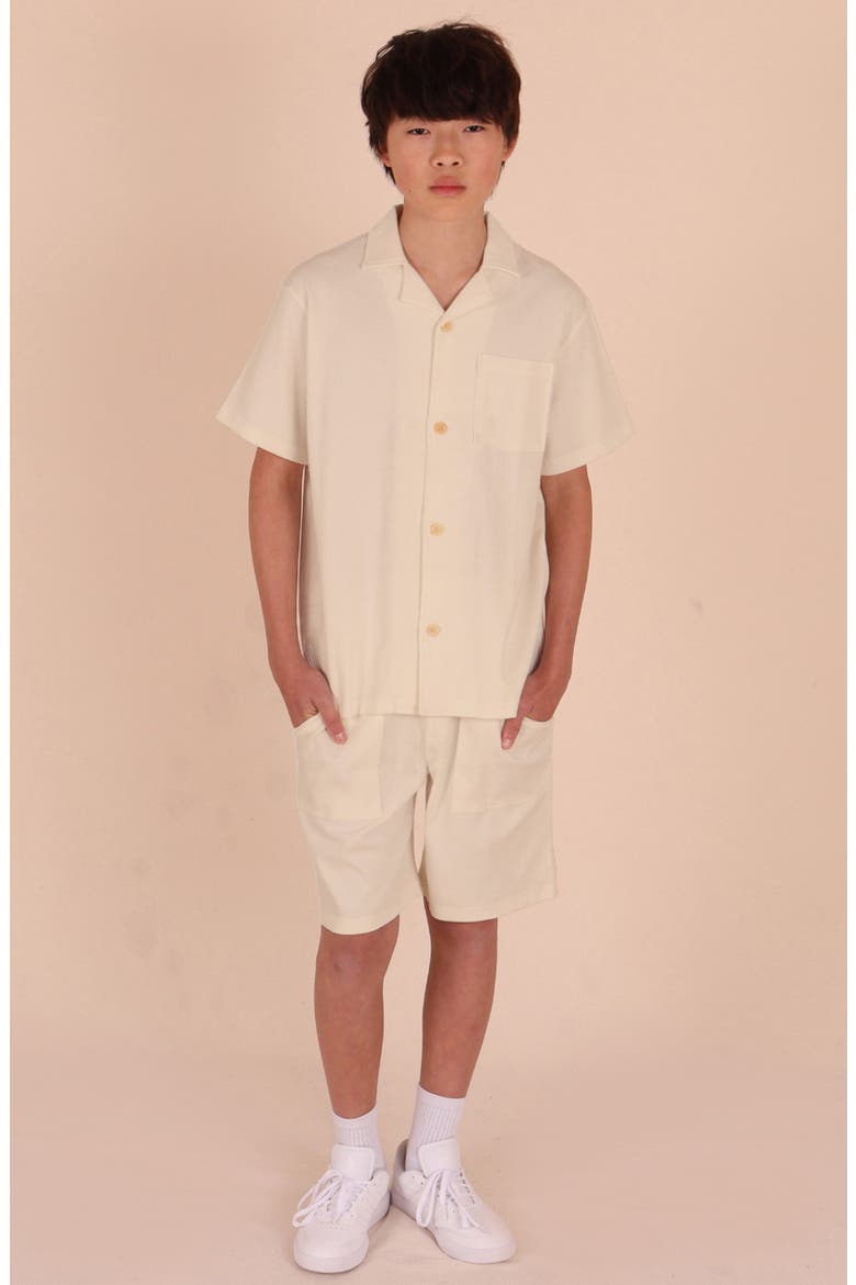 Kids' Waffle Stitch Camp Shirt, Alternate, color, CREAM