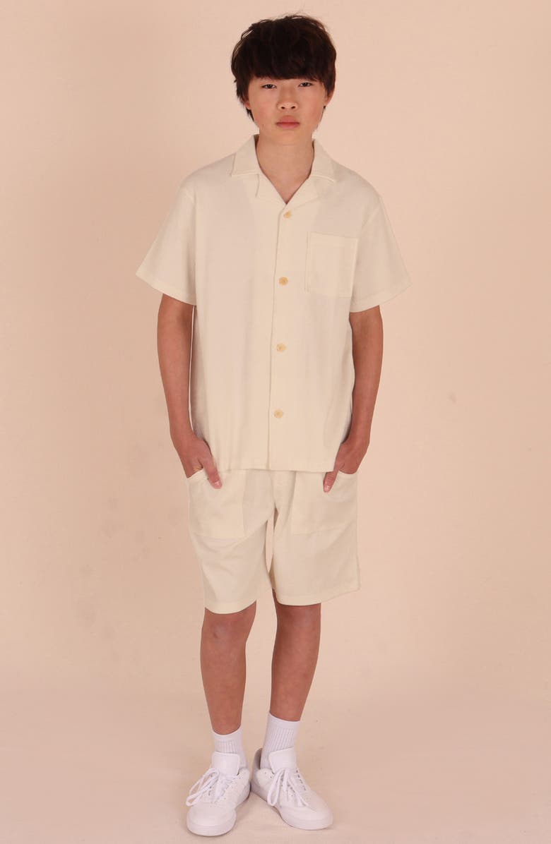 TINY TRIBE Kids' Waffle Stitch Camp Shirt, Alternate, color, Cream