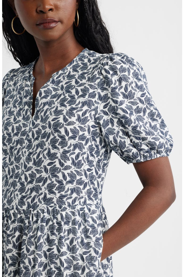 Puff Sleeve Tiered Cotton Gauze Midi Dress, Alternate, color, IVORY- NAVY CROWN FLORAL