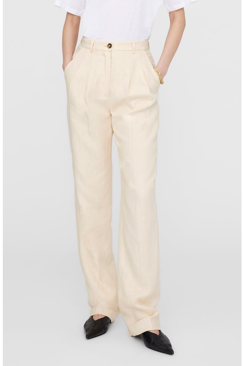 Jay High Waist Pleated Wide Leg Linen Trousers, Main, color, LIGHT YELLOW LINEN