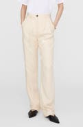 ANINE BING Jay High Waist Pleated Wide Leg Linen Trousers