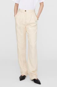 ANINE BING Jay High Waist Pleated Wide Leg Linen Trousers