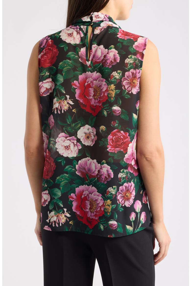Floral Tie Neck Chiffon Top, Alternate, color, BLACK MULT