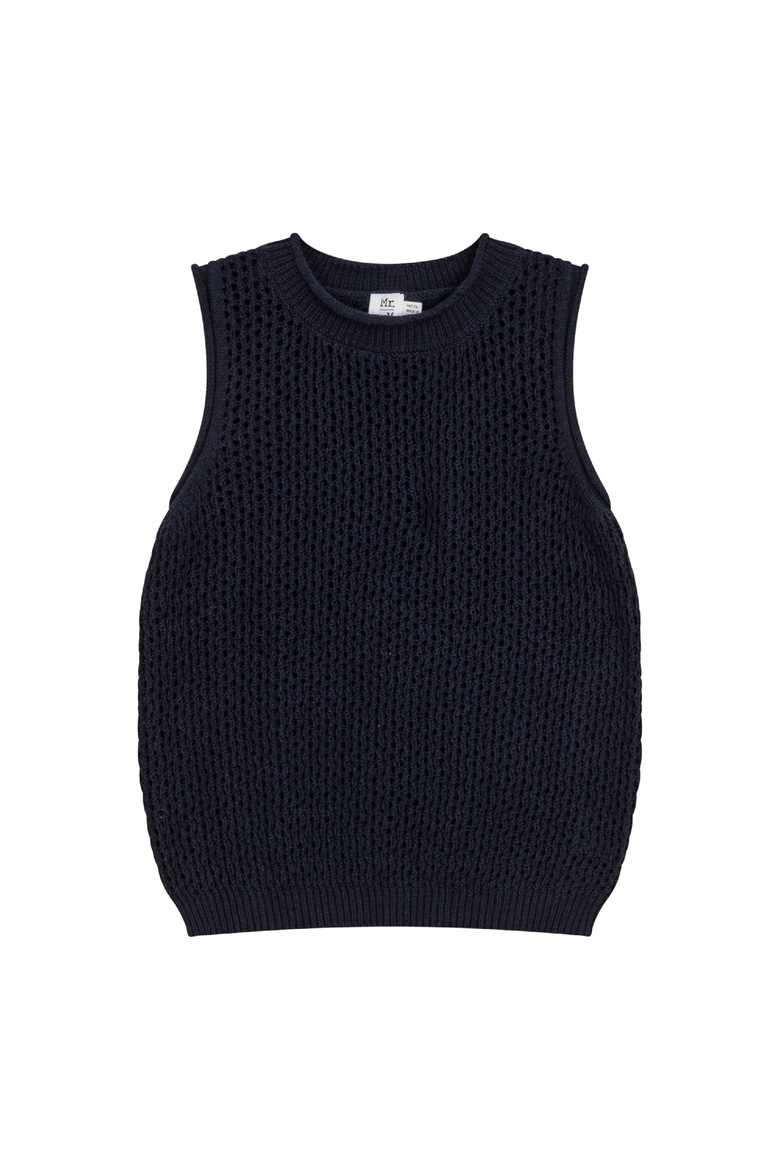 Boy Crochet Knit Sleeveless Vest, Main, color, Dark Navy