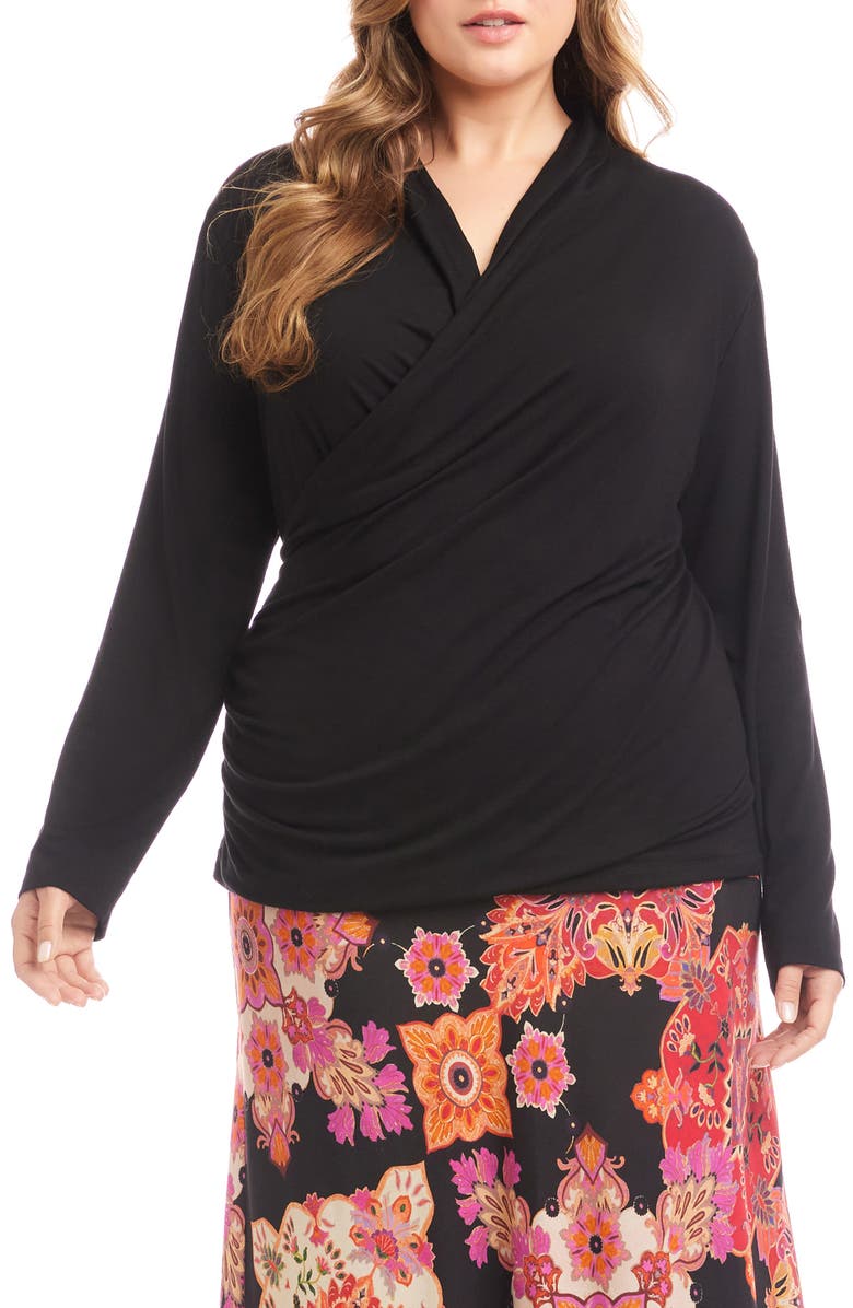 Karen Kane Crossover Jersey Top, Main, color, Black