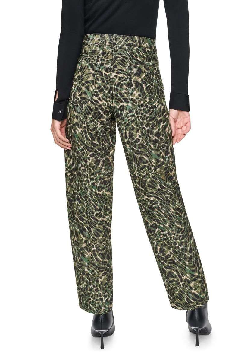Print Barrel Leg Sanded Twill Pants, Alternate, color, FOREST LEOPARD