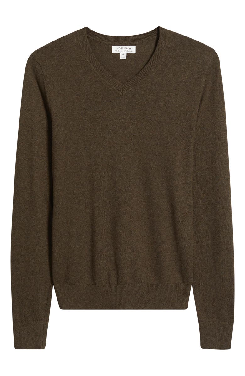 Nordstrom Cotton & Cashmere V-Neck Sweater, Alternate, color, Brown Desert Heather