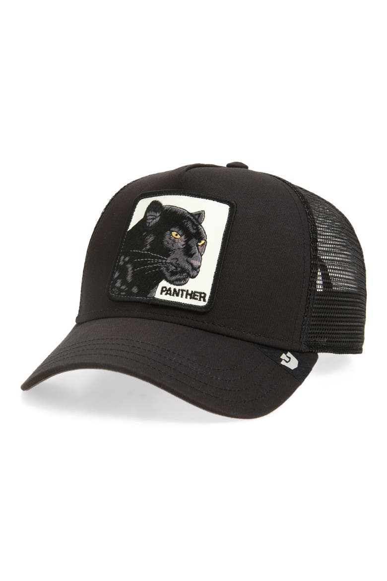 Panther Trucker Hat, Main, color, BLACK