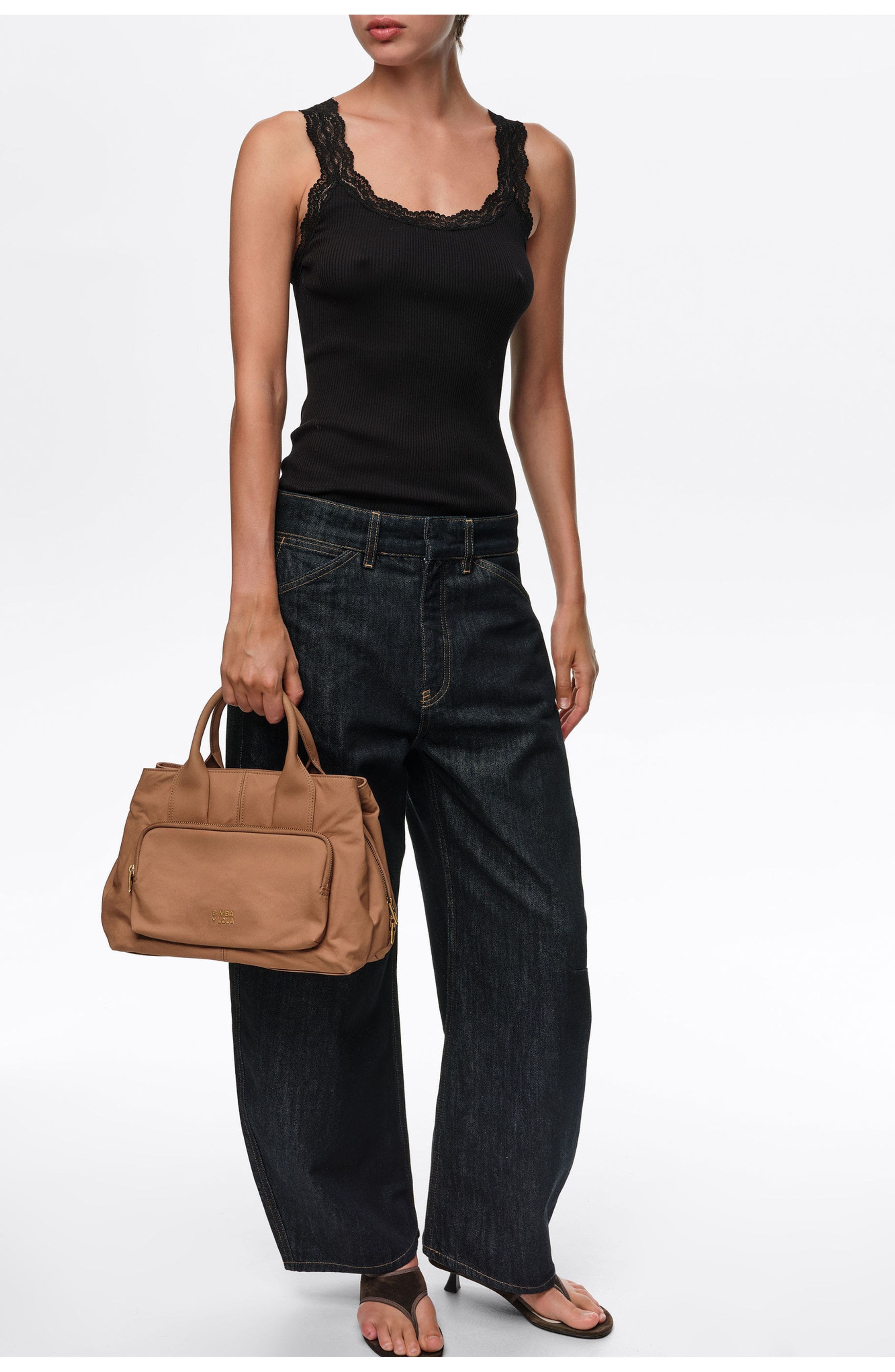 Large Cotton Pocket Handbag, Alternate, color, LIGHT BROWN