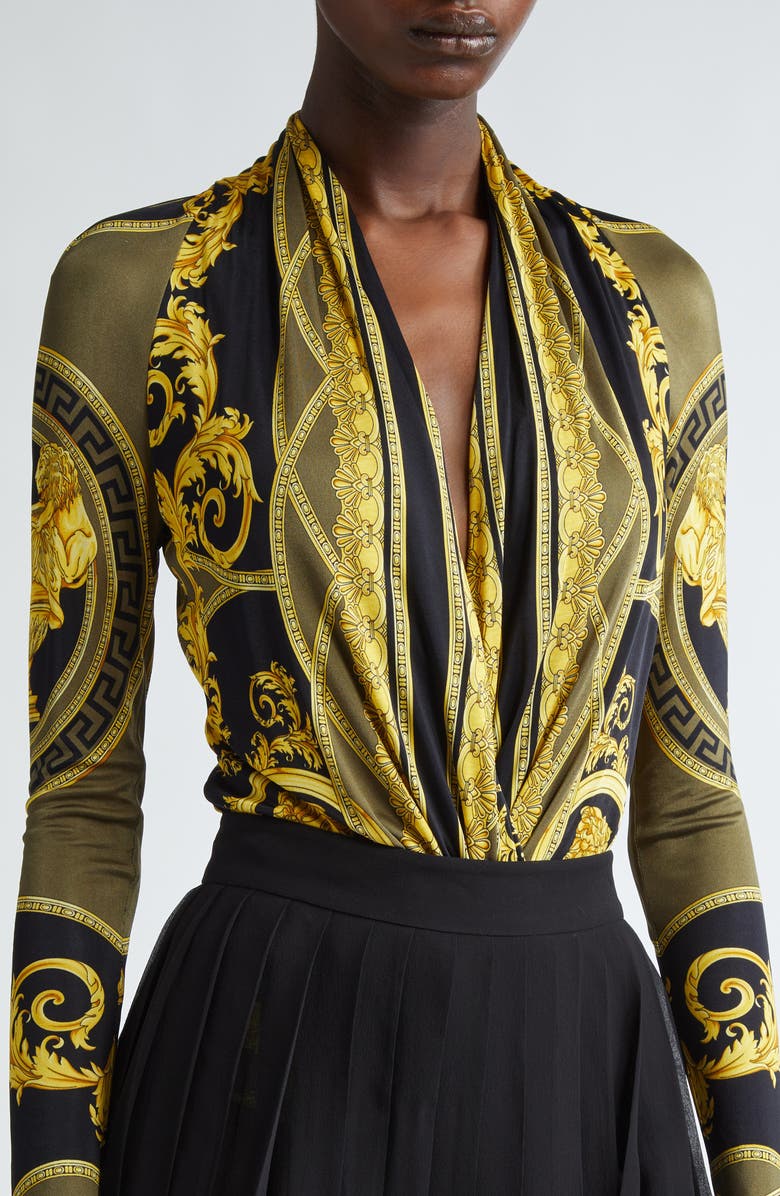 Versace Coupe des Dieux Draped Bodysuit, Alternate, color,