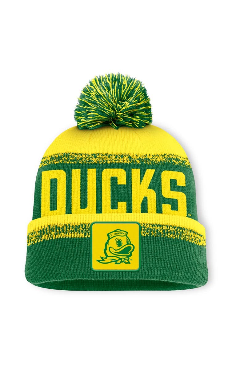 FANATICS Men's Fanatics Green/Yellow Oregon Ducks Thrive Cuffed Knit Hat with Pom, Main, color, 