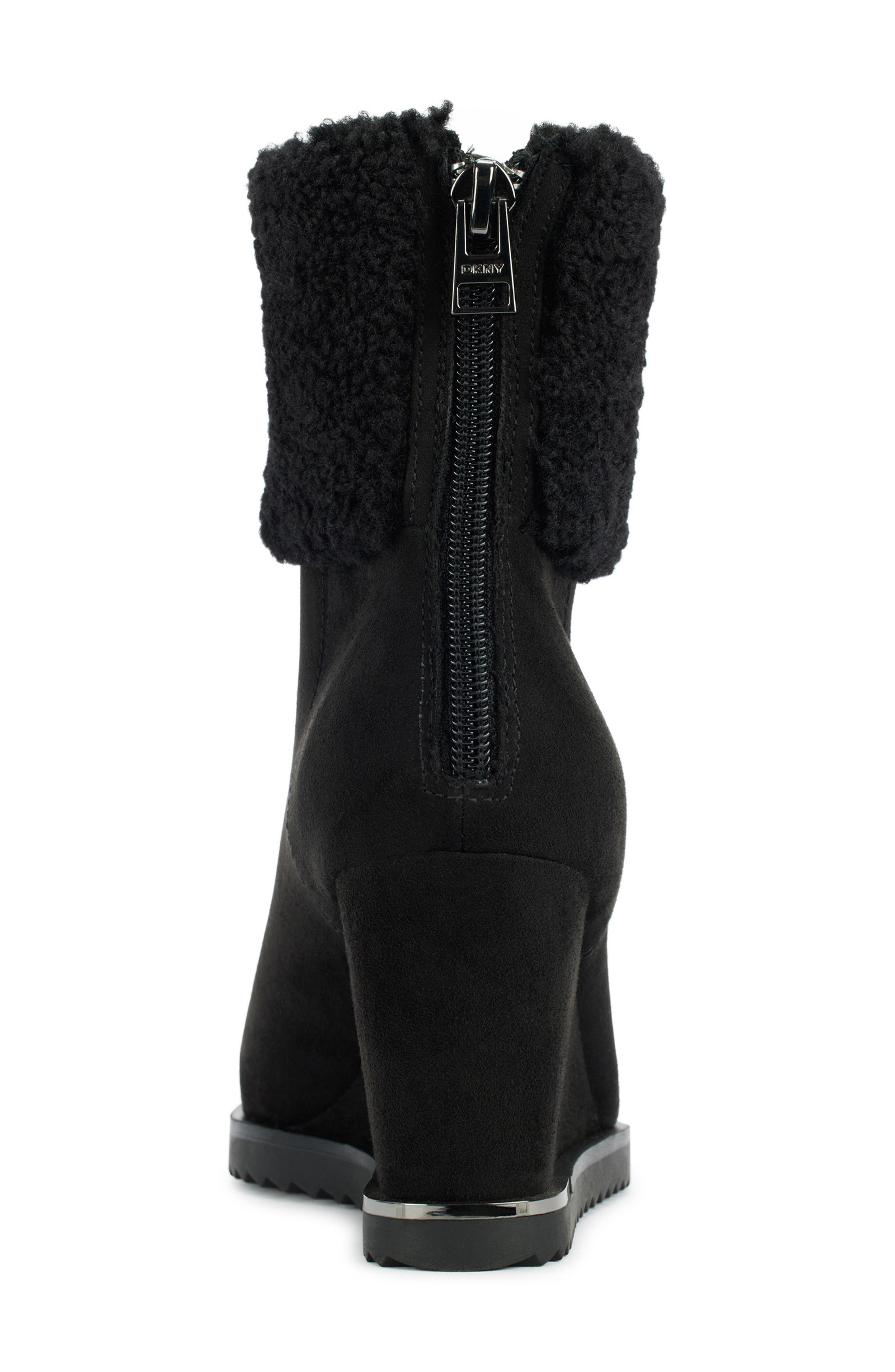 DKNY Powell Faux Shearling Wedge Bootie, Alternate, color, Blk - Black