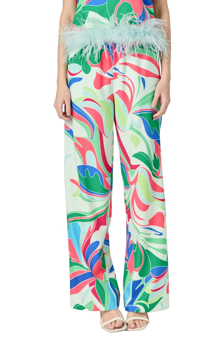 English Factory Abstract Print Wide Leg Pants, Main, color, Green/ Blue Multi