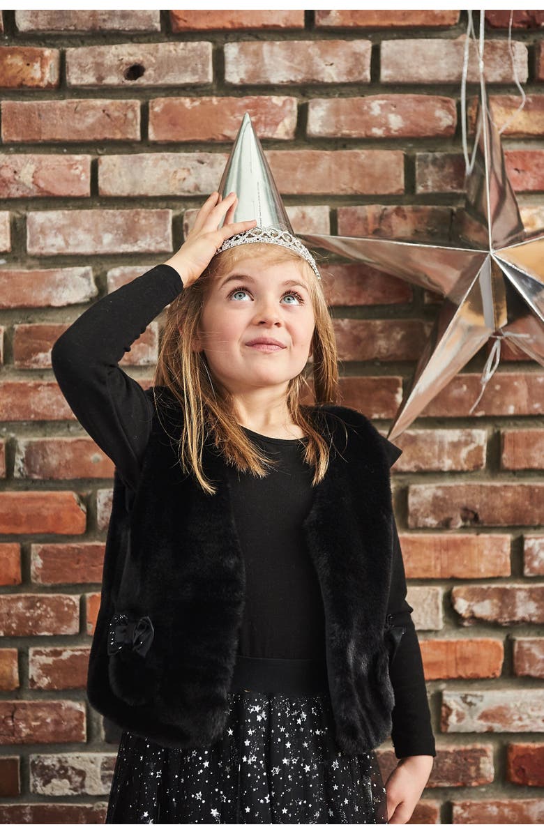 Deux par Deux Girl's Faux Fur Vest Black, Alternate, color, 