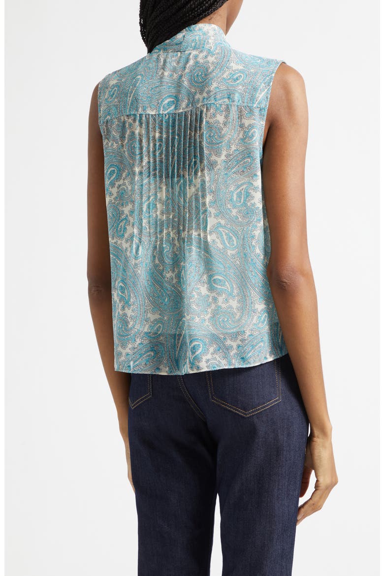 Hendrix Lois Paisley Pleated Tie Neck Top, Alternate, color, GARDENIA/ BLUE GRAPHITE