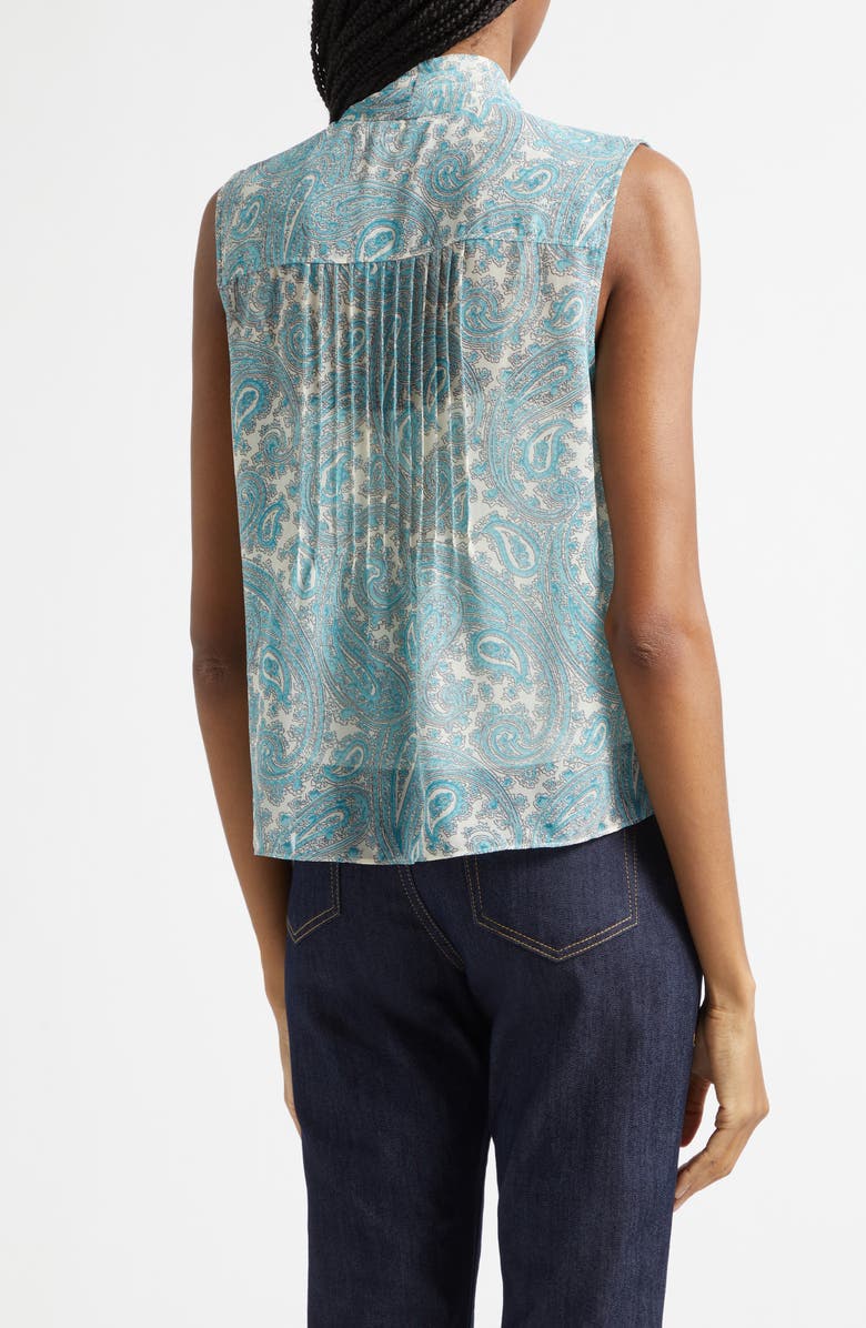 Cinq à Sept Hendrix Lois Paisley Pleated Tie Neck Top, Alternate, color, Gardenia/ Blue Graphite