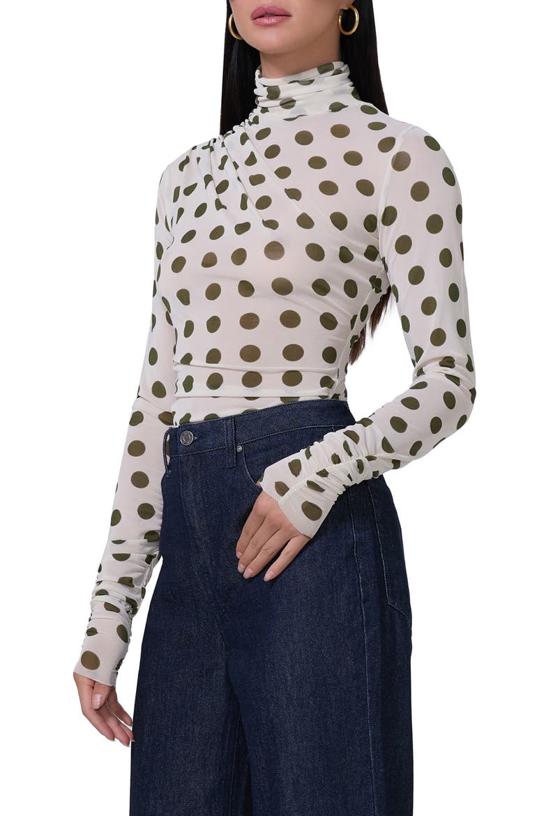 Martine Mesh Turtleneck Top, Alternate, color, BIRCH DOT