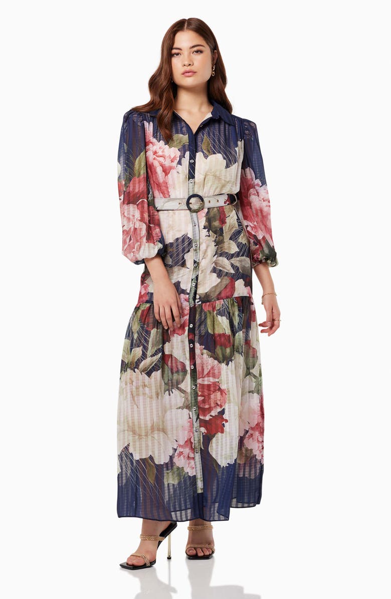 Elliatt Upstage Floral Print Maxi Shirtdress, Alternate, color, 
