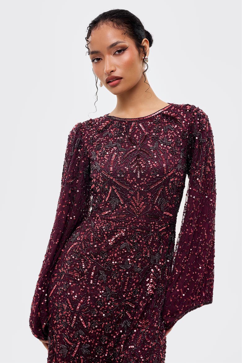 Modest Embellished Sequins Gown, Alternate, color, MAUVE