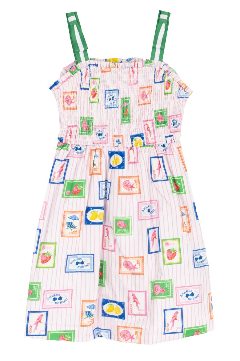 Kids' Printed Smocked Sundress, Main, color, PINK MULTI