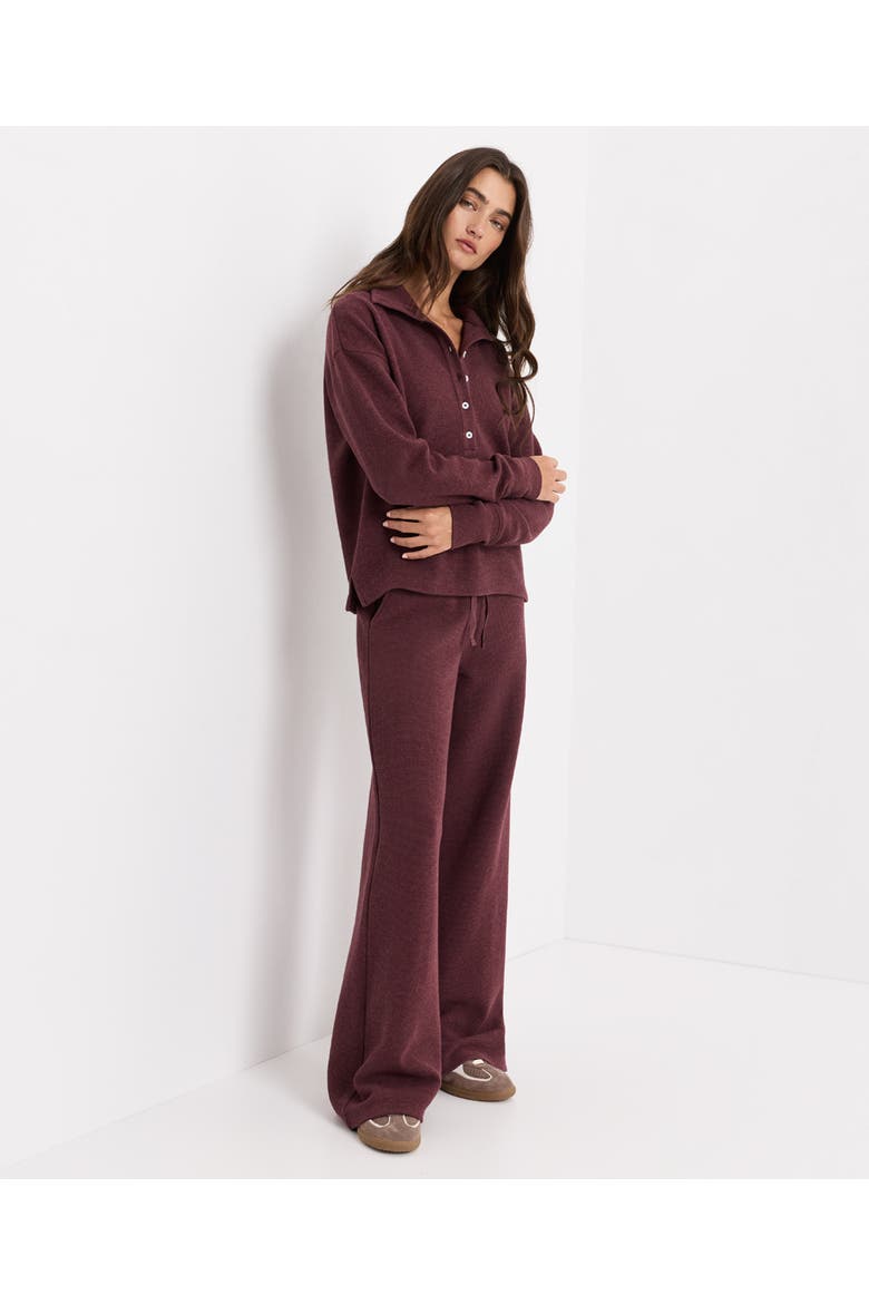 Organic Cotton Luxe Waffle Wide Leg Pant, Alternate, color, Merlot Heather