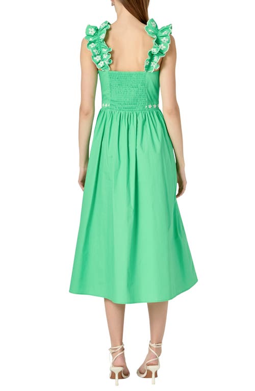 English Factory Flower Embroidered Midi Dress In Green